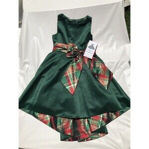 Rare Editions Girls Size 6 Holiday Christmas Dress Green Plaid Bow